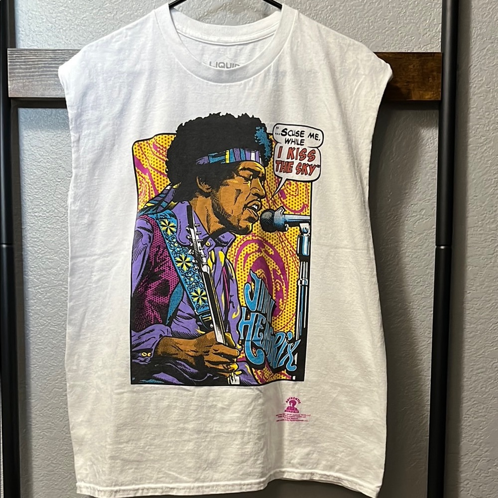 Jimi Hendrix White Graphic Sleeveless T-Shirt